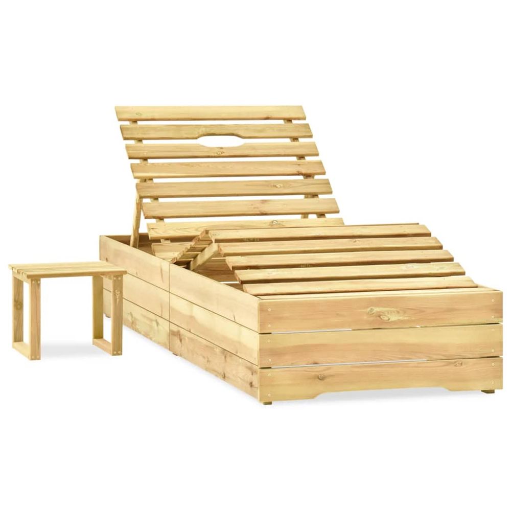Chaise longue avec table bois de pin imprégné de vert bain de soleil