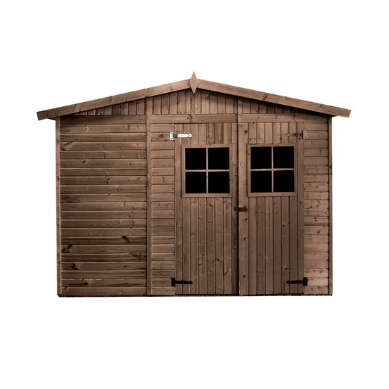 Abri de jardin en bois traité, surface utile 8.29m², 300x294cm ep 19mm, INT007