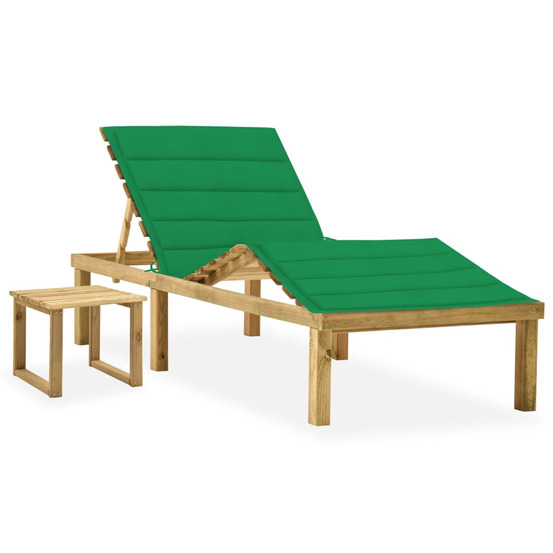 Chaise longue de jardin avec table et coussin pin imprégné bain de soleil
