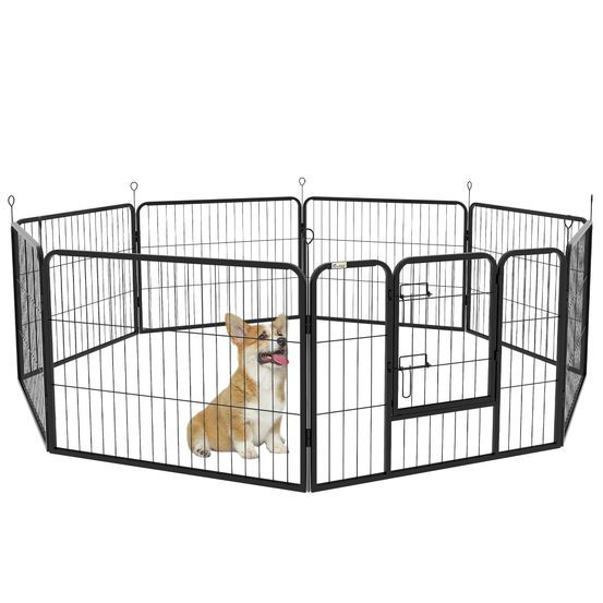 Parc enclos pour chien acier intérieur extérieur huit panneaux modulables 80x60cm gris - comfortxl pet living