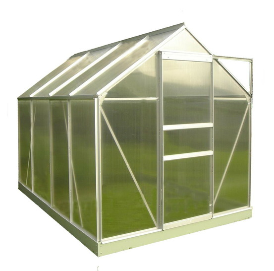 Serre de jardin en polycarbonate 4,75 m² - avec ouverture toit auto - aluminium naturel