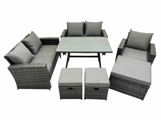 8 places ensemble de canapé en rotin extérieur avec table à manger rectangulaire canapé à deux places gris foncé mixte