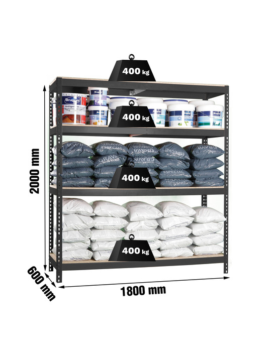 Etagère sans vis ecoforte 1806-4 chipboard antracite/bois antracite/bois 2000x1800x600 - simonrack