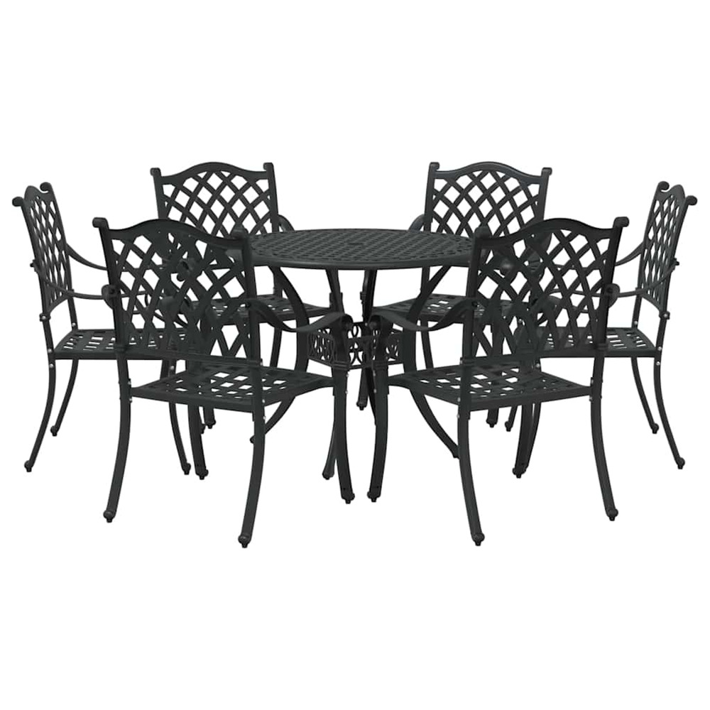 Ensemble de salle à manger pour jardin 7 pcs noir aluminium