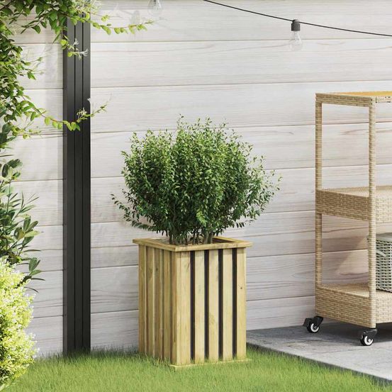 Jardinière en bois de pin traité bac à fleurs extérieur marron 33x33x45 cm