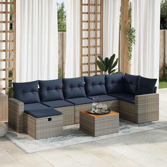 Salon de jardin 8 pcs avec coussins gris résine tressée