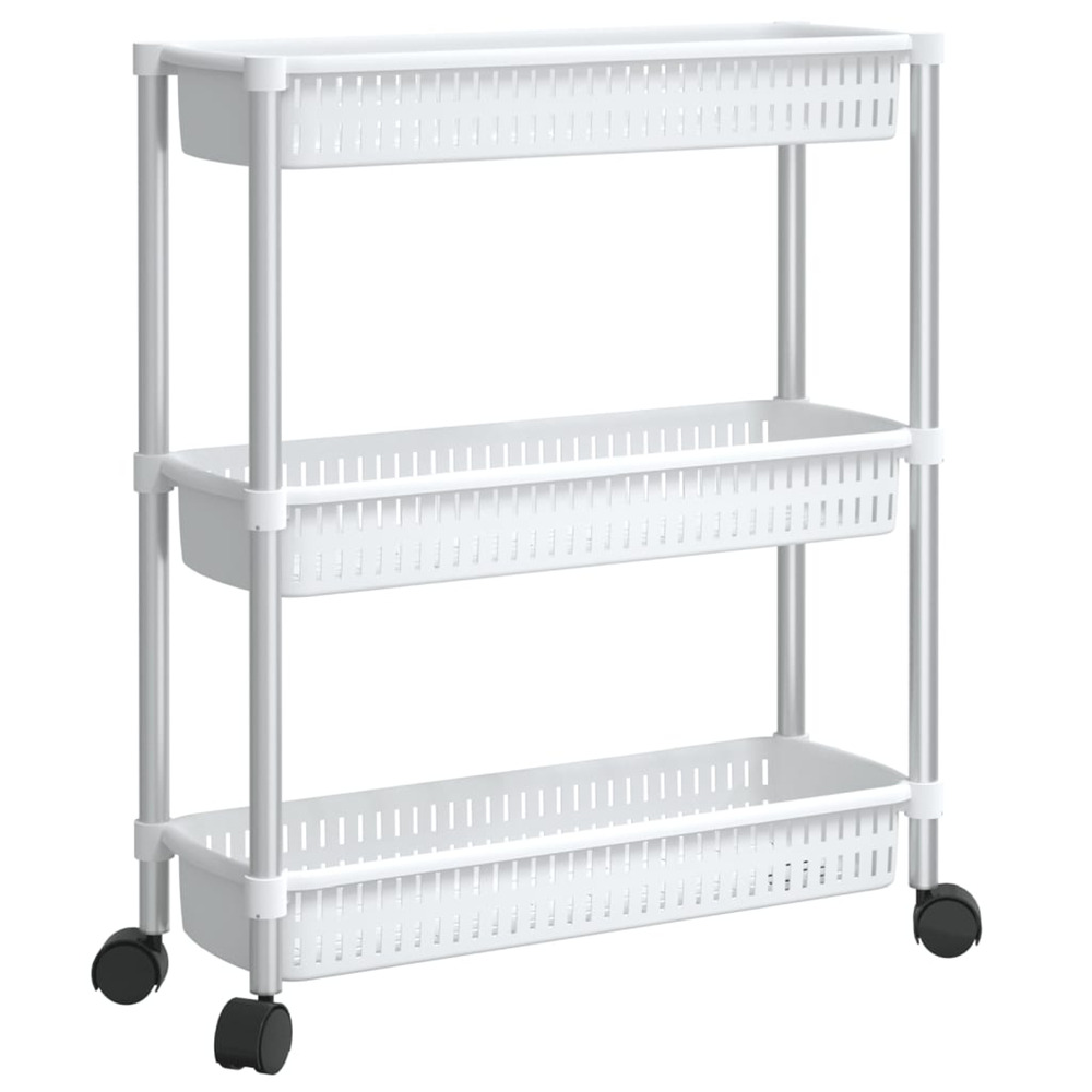 Chariot de rangement à 3 niveaux argenté et blanc aluminium