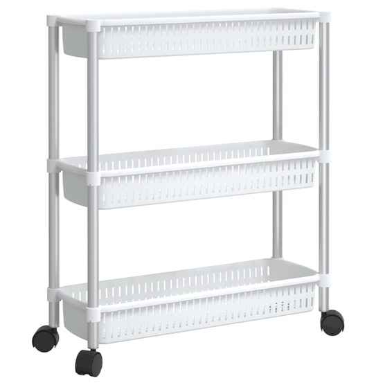 Chariot de rangement à 3 niveaux argenté et blanc aluminium