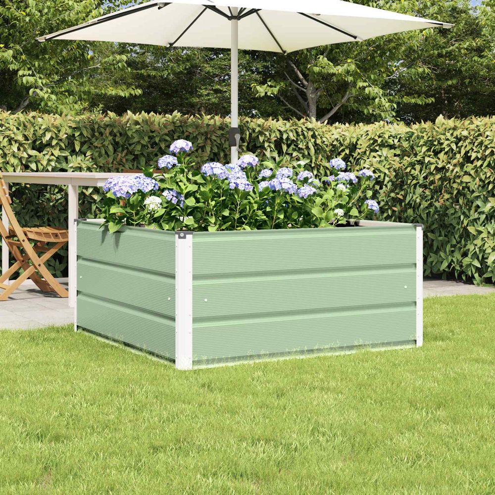 Carré potager acier moderne jardin terrasse bac à fleurs vert pastel 100x100x45 cm