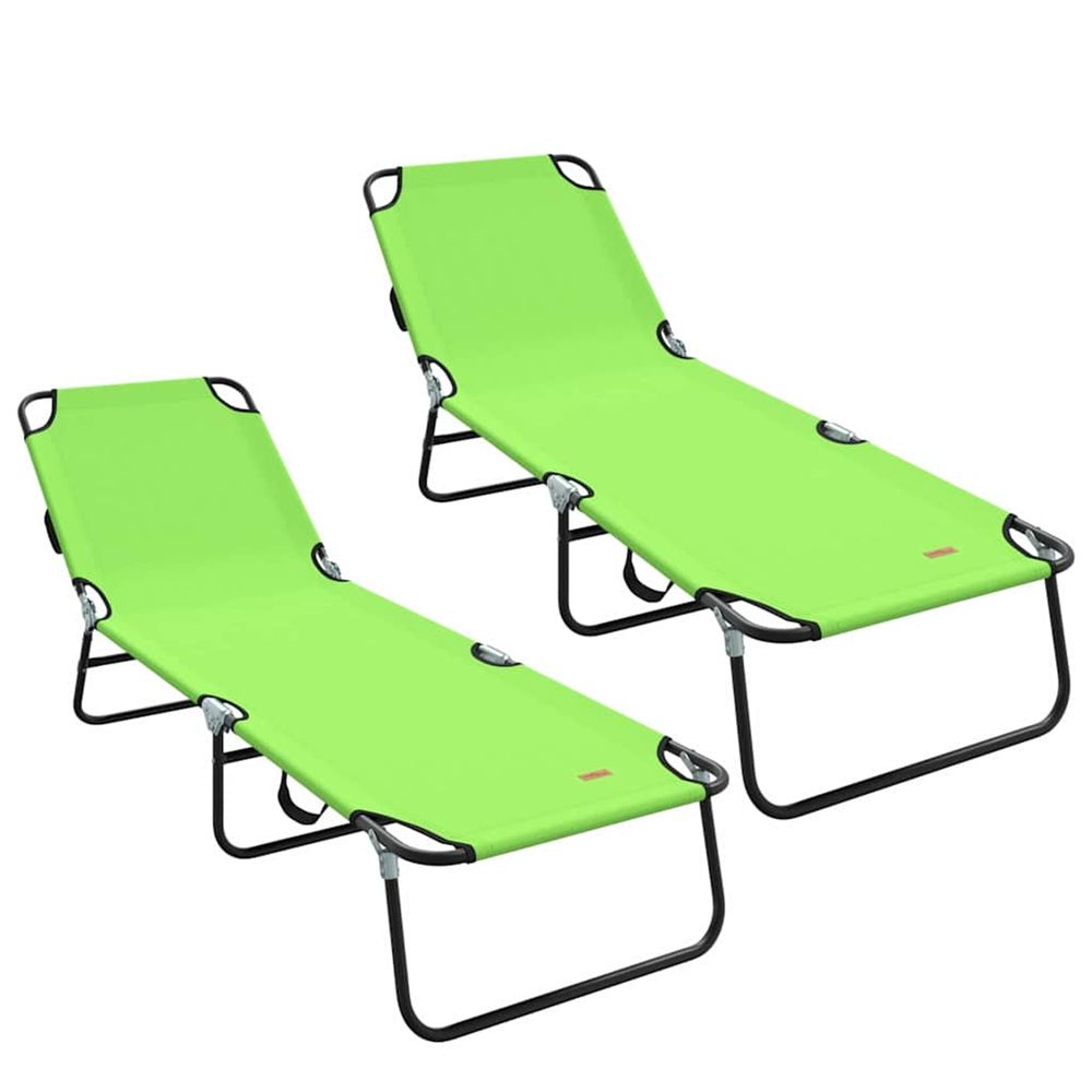 Chaise longue pliante 2 pc polyester vert bain de soleil