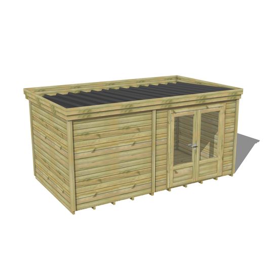 Abri de jardin bois pin traité autoclave 27mm - 4,195x2,64m / 11m2 - bac acier - plancher bois
