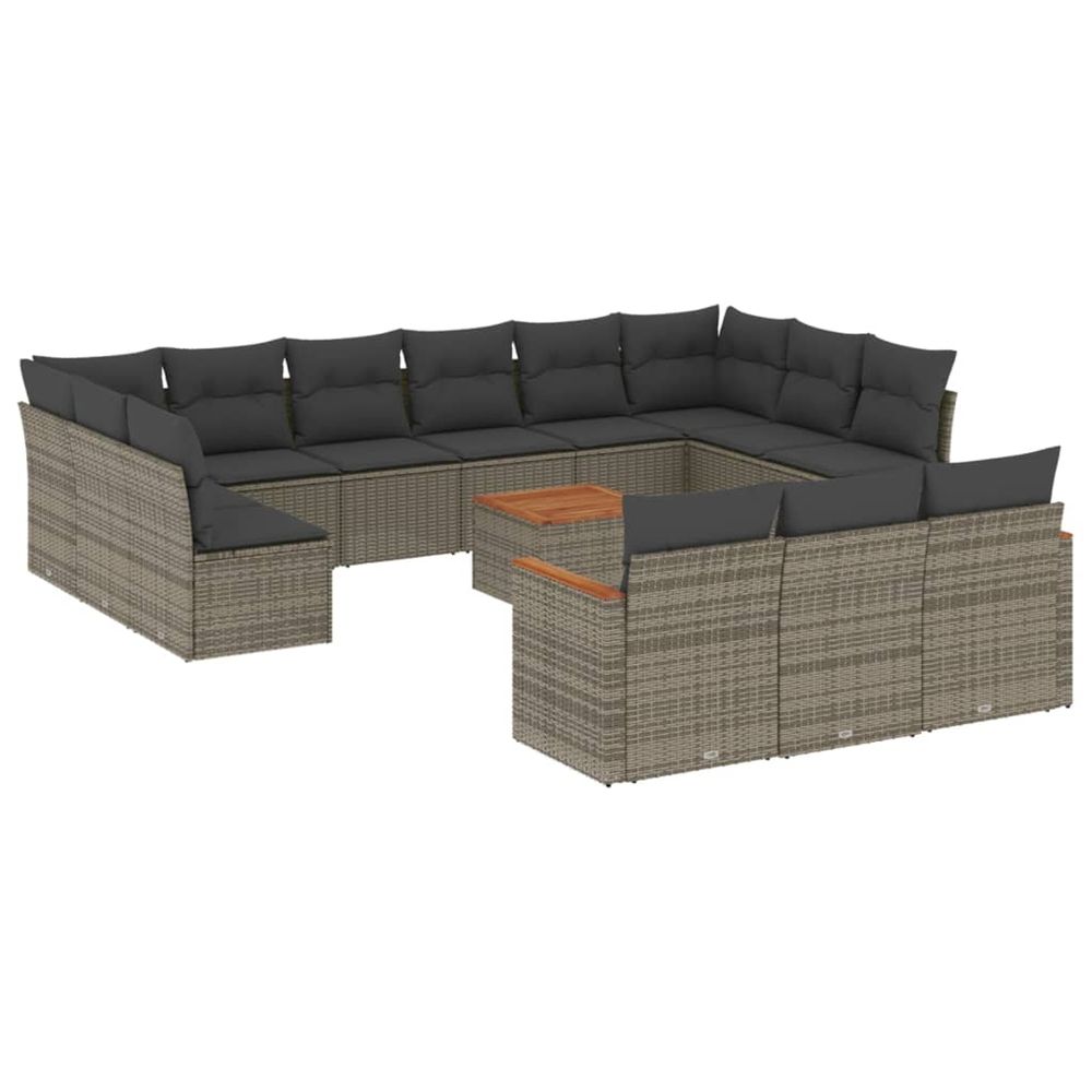 Salon de jardin avec coussins 14 pcs gris résine tressée
