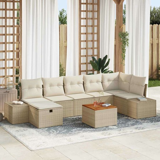 Ensemble de canapé de jardin avec coussin 8 pcs beige polyrotin