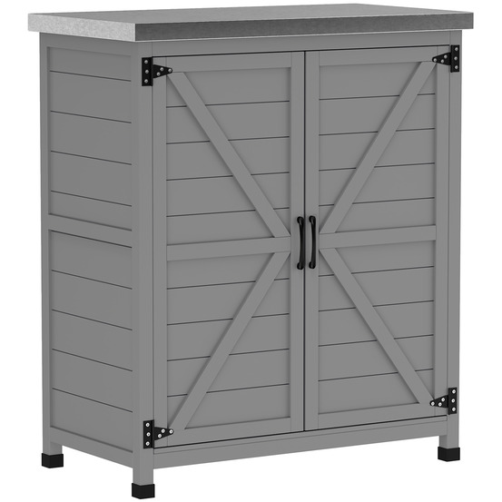 Armoire de jardin en bois étanche, plateau, double porte, tablette, 79×43×92 cm, gris