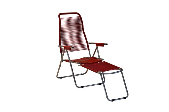 Fauteuil/Transat relax - Spaghetti - alu. brut pvc rouge - L.127/168xl.60xH.73/108cm