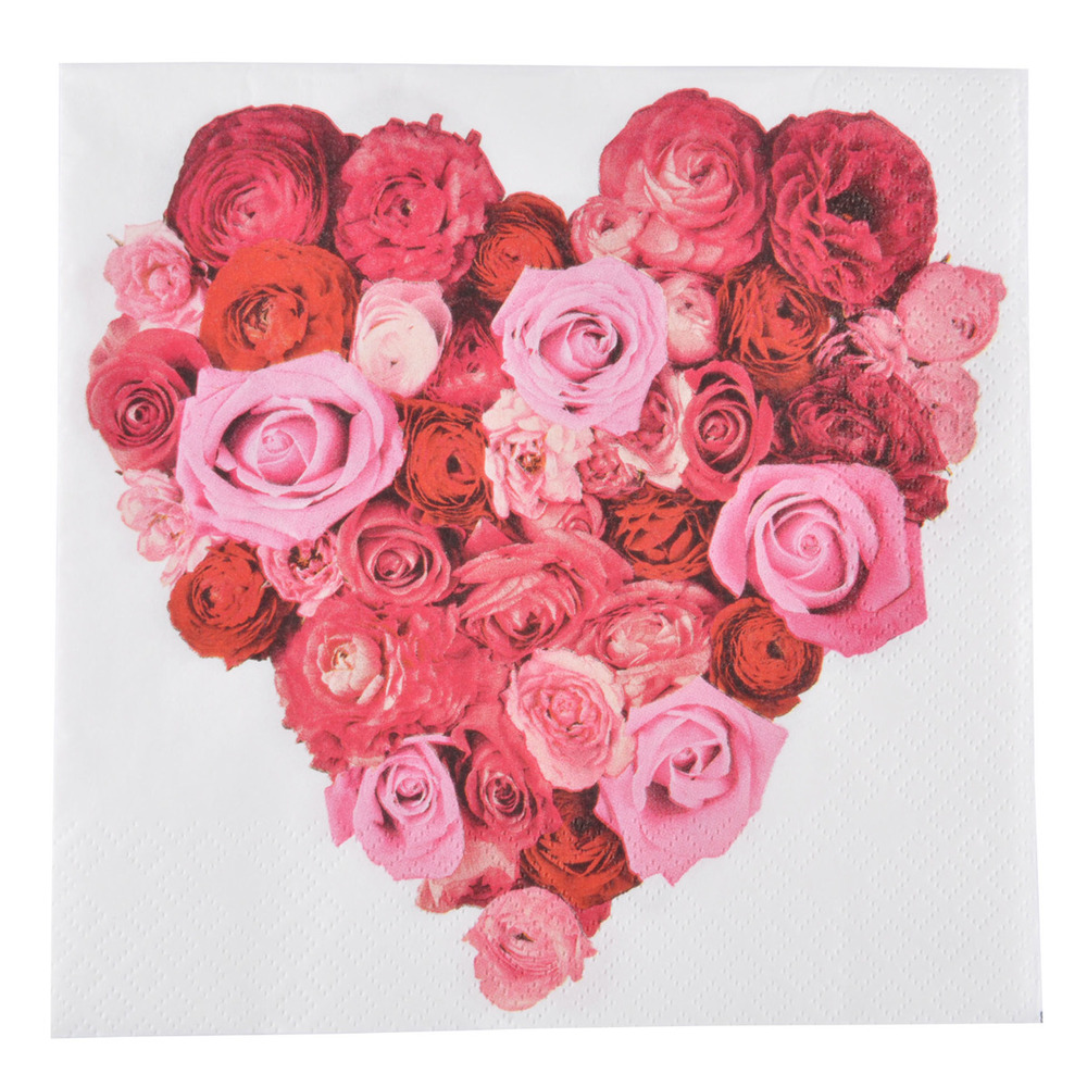 Lot de 20 serviettes papier coeur roses
