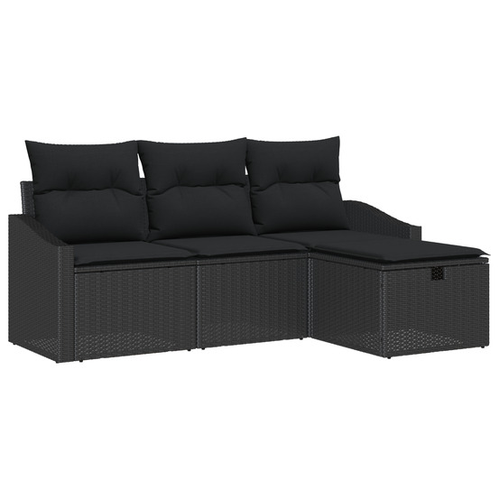 Ensemble de canapé de jardin 4 pièces avec coussins noir en poly rattan