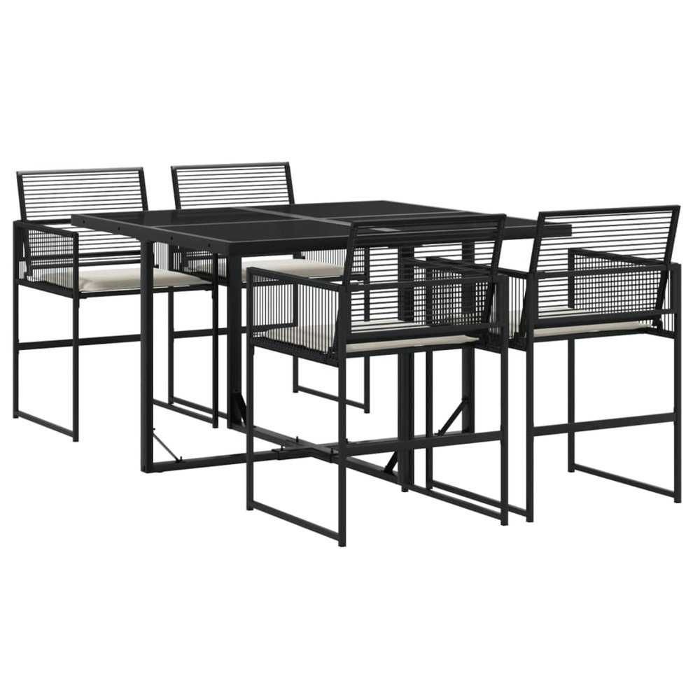 Ensemble à manger de jardin coussins 5pcs noir résine tressée
