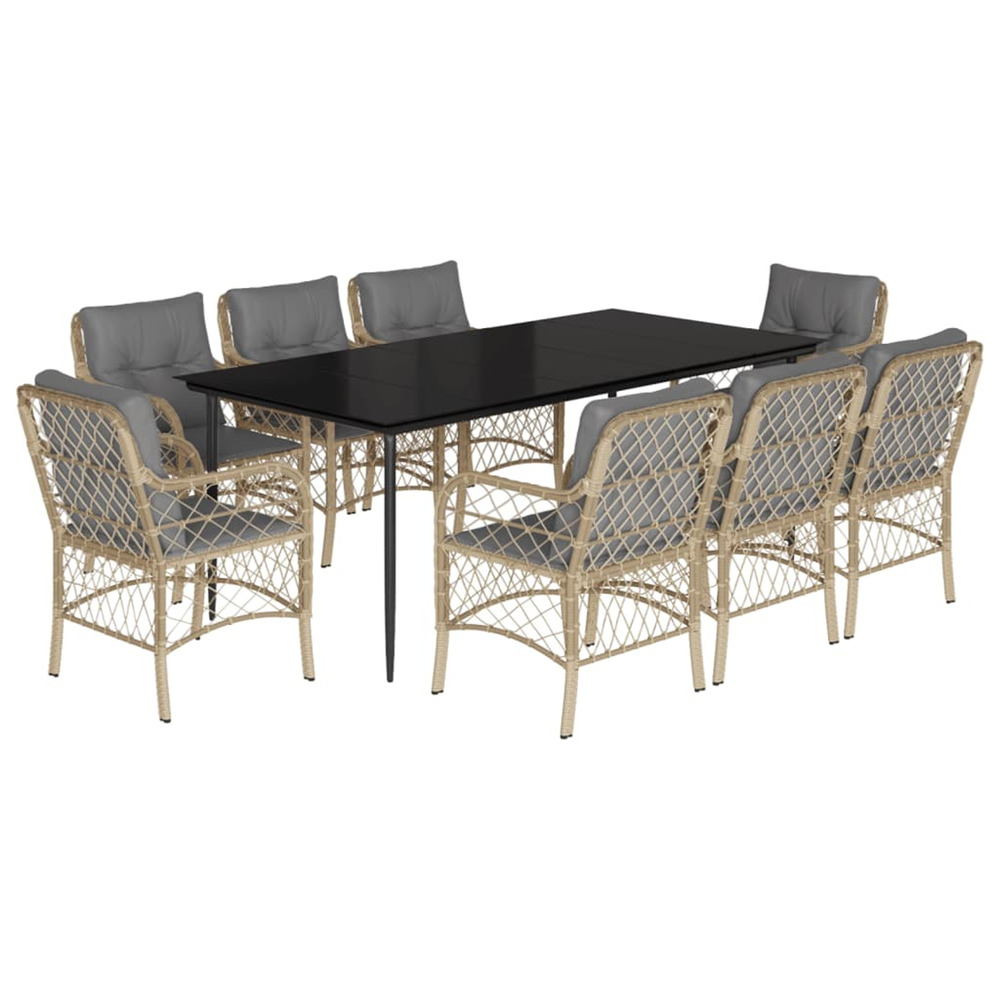 Ensemble à manger de jardin et coussins 9 pcs mélange beige