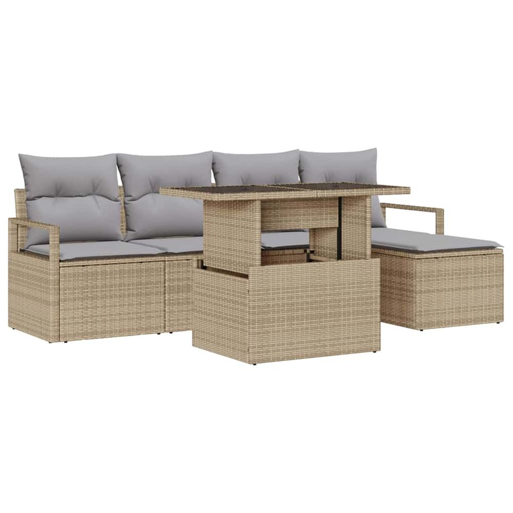 Ensemble de canapé de jardin 6 pc beige et gris clair polyrotin