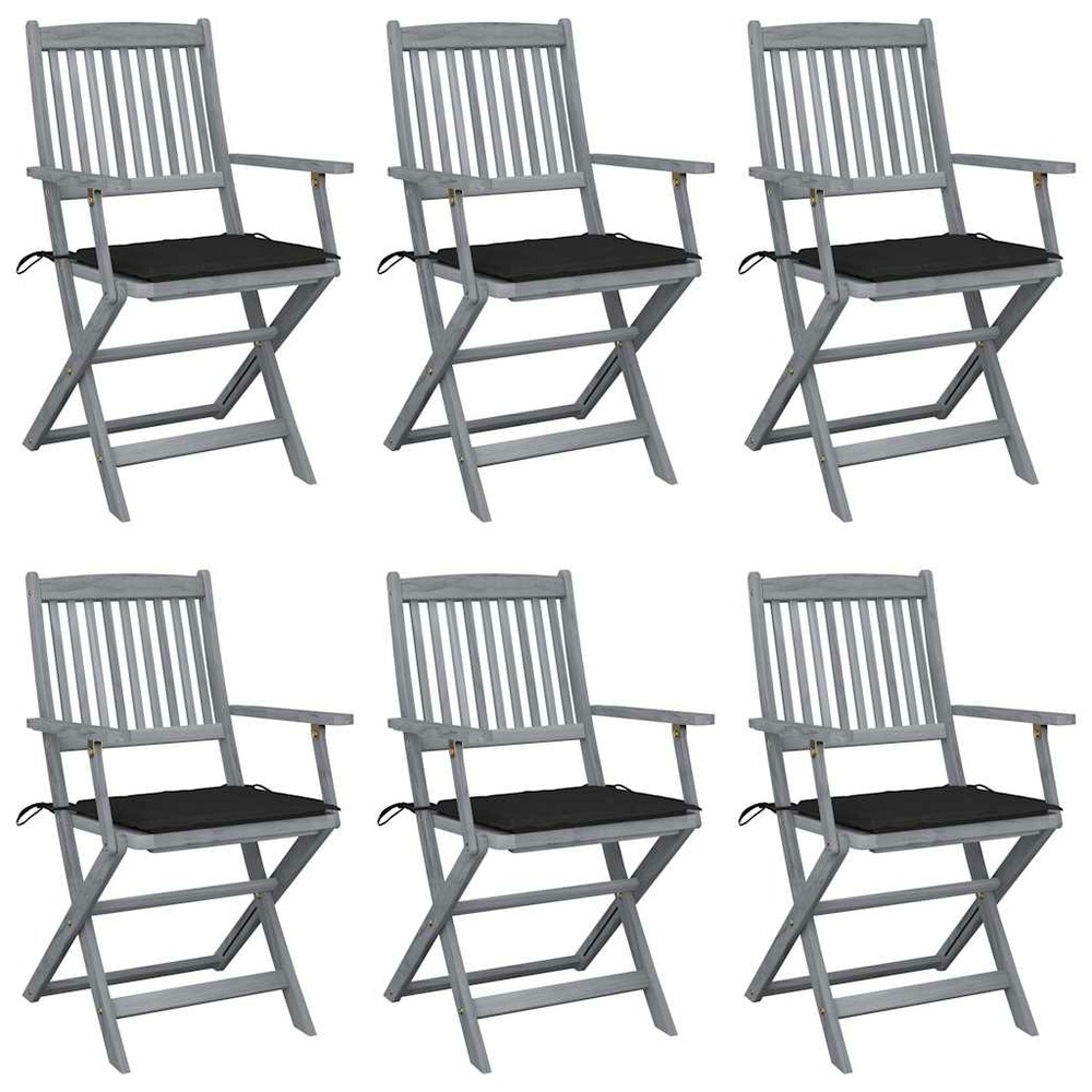Chaises pliables d'extérieur lot de 6 et coussins bois d'acacia