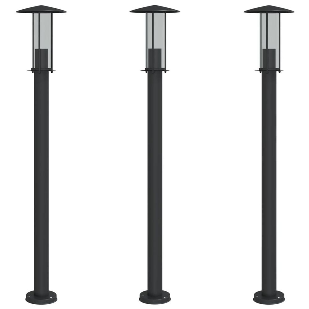 Lampadaires d'extérieur 3 pcs noir 100 cm acier inoxydable