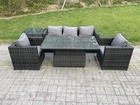 Extérieur rotin meubles de jardin canapé ensemble patio table à manger réglable avec table d’appoint 2 fauteuils hybride gris foncé
