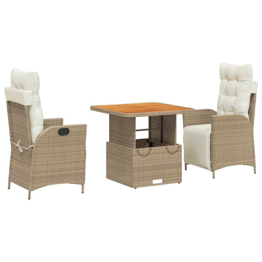 Ensemble à manger de jardin et coussins 3 pcs beige poly rotin