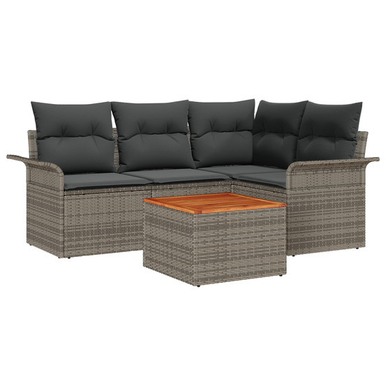 Set de canapé de jardin en 5 pièces avec coussins gris poly rattan acacia