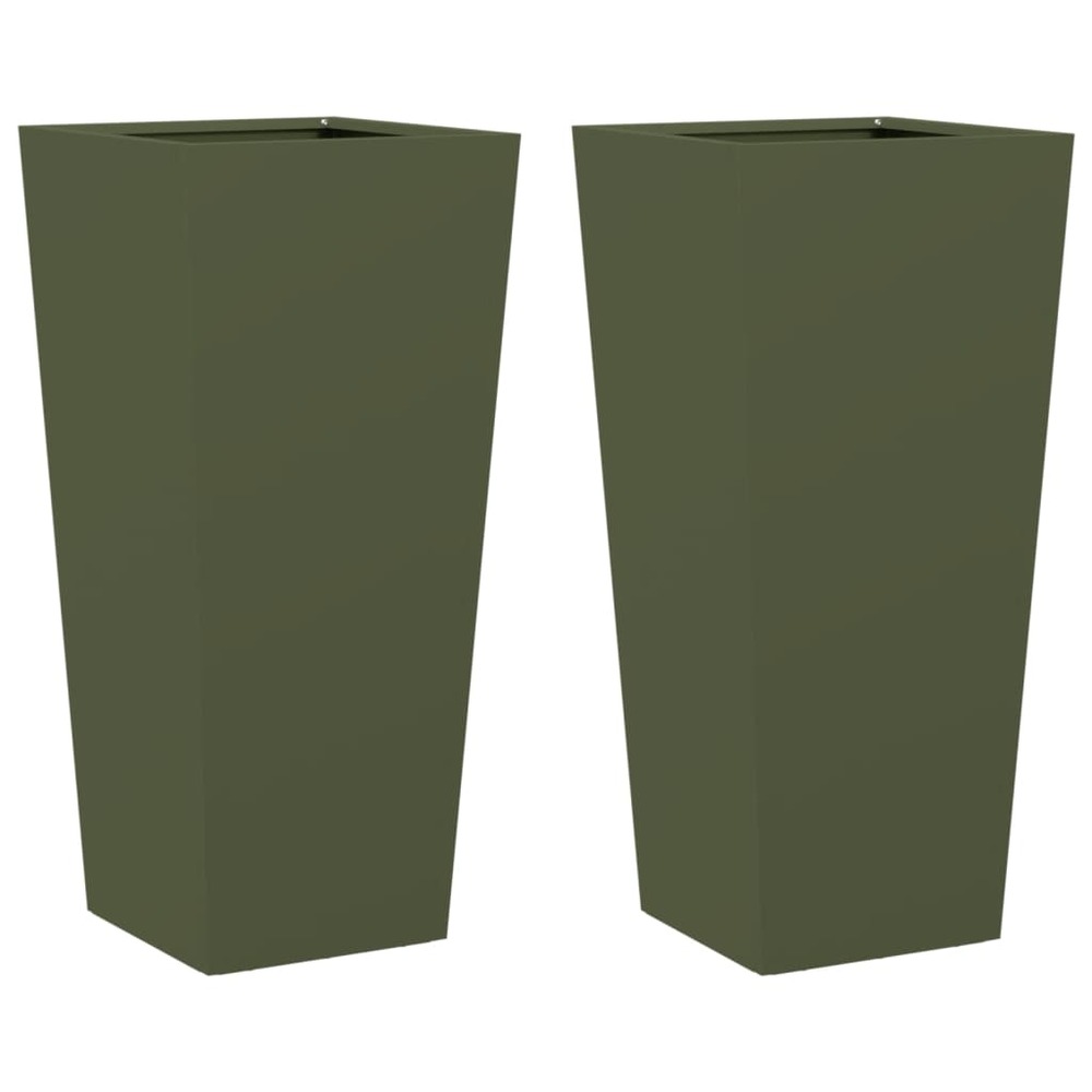 Jardinière bac lit surélevé plantes fleurs jardin terrasses lot de 2 olive 35 x 35 x 75 cm acier vert