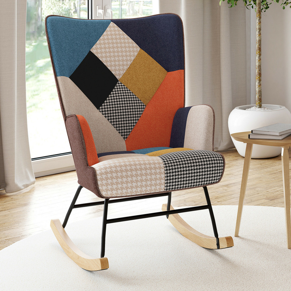Fauteuil scandinave ivar en tissu à bascule patchwork multicouleurs