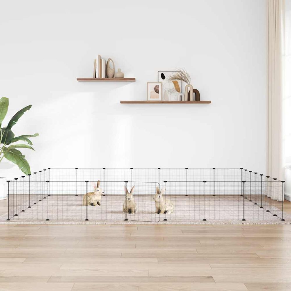 Enclos modulable 28 panneaux en acier avec porte pour lapin chiot noir