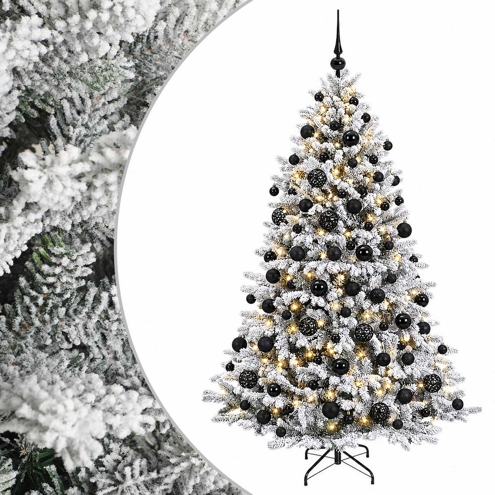 Sapin de noël artificiel avec boules 180 cm 300 led blanc chaud