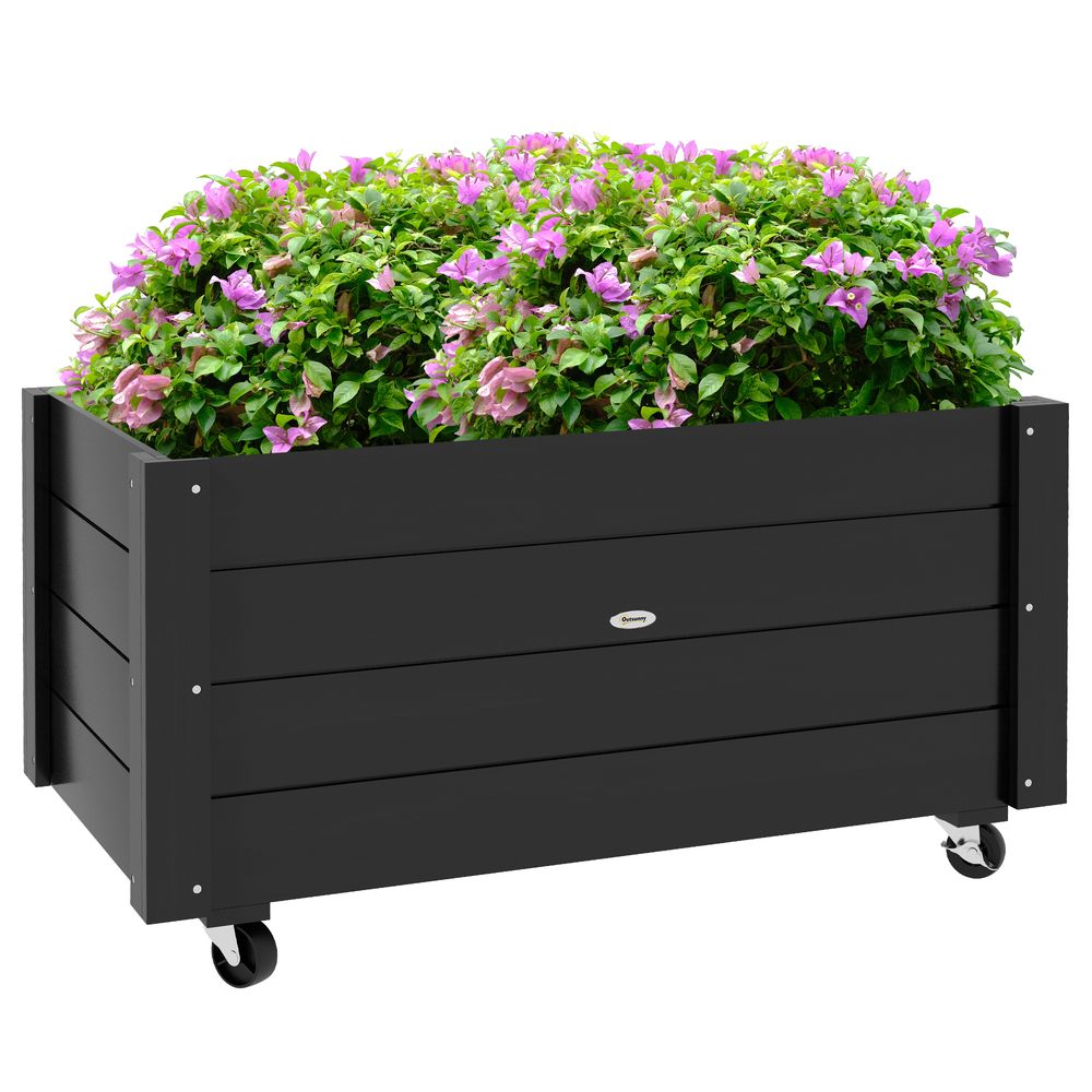 Carré potager sur pied bois terrasse bac fleurs avec roues drainage 89x48x47cm noir