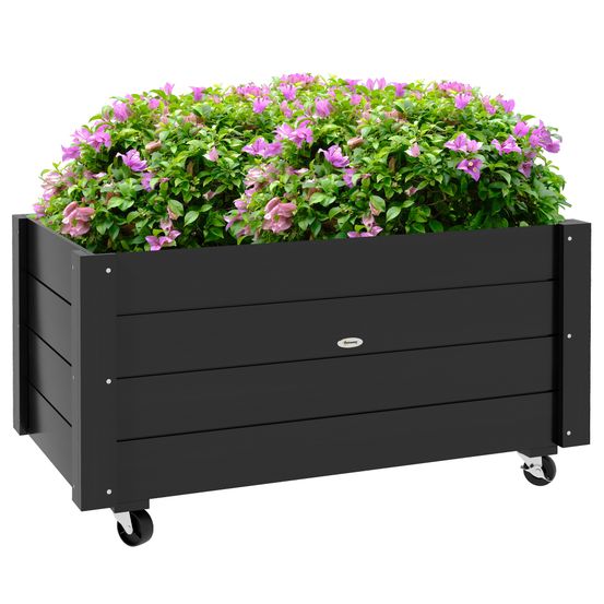 Carré potager sur pied bois terrasse bac fleurs avec roues drainage 89x48x47cm noir