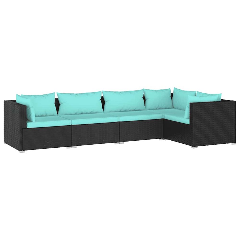 Salon de jardin 5 pcs avec coussins résine tressée noir