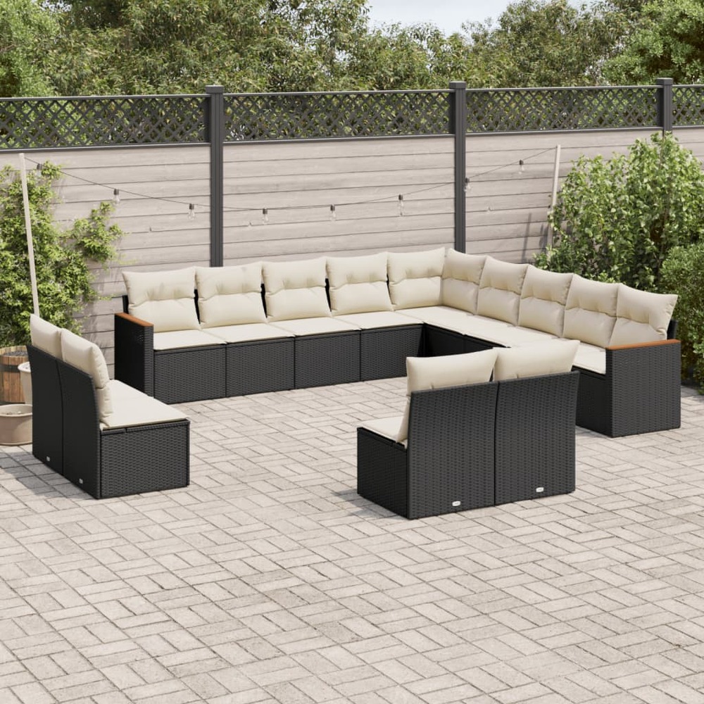 Salon de jardin avec coussins 13 pcs noir résine tressée