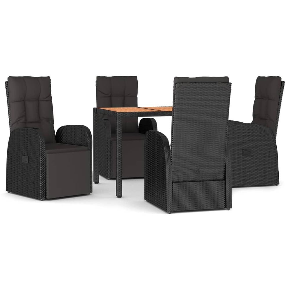 Ensemble à manger de jardin 5pcs noir poly rotin et acacia