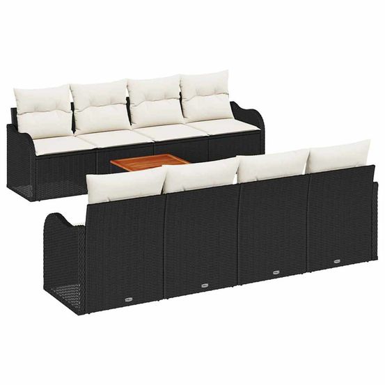 Ensemble de canapé de jardin 9 pc noir et crème polyrotin