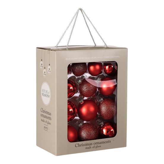 Boule de noël glass baubles set de 26 h7x7cm - rouge