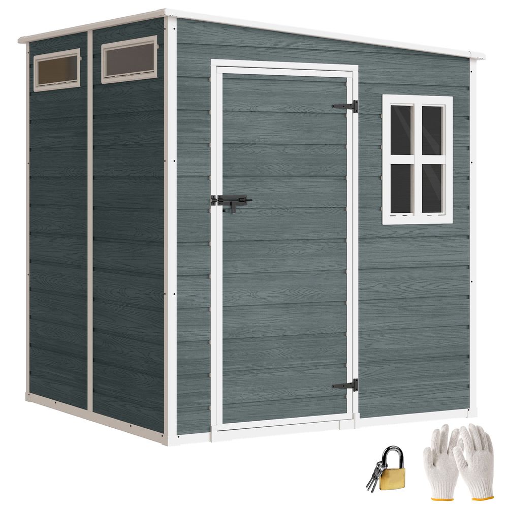 Abri de jardin résine aspect bois 182 x 182 x 196 cm avec fenêtres et plancher - comfortxl outdoor living