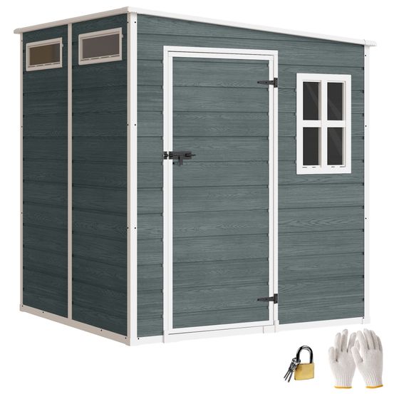 Abri de jardin résine aspect bois 182 x 182 x 196 cm avec fenêtres et plancher - comfortxl outdoor living