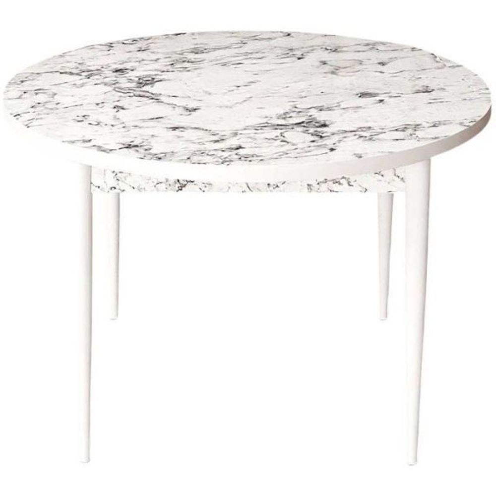 Table de repas ronde avec pieds métal tor blanc marbré