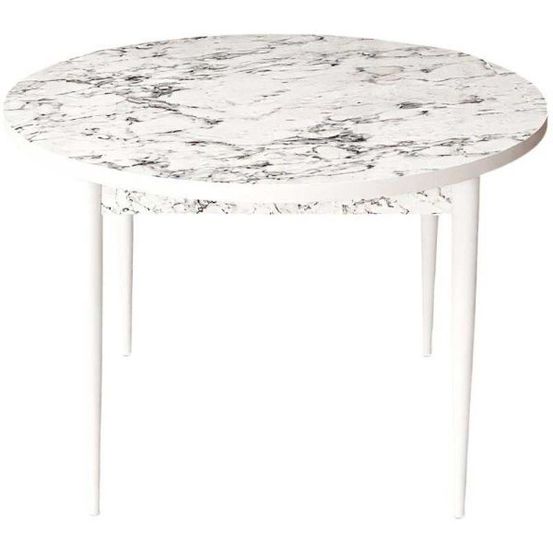 Table de repas ronde avec pieds métal tor blanc marbré