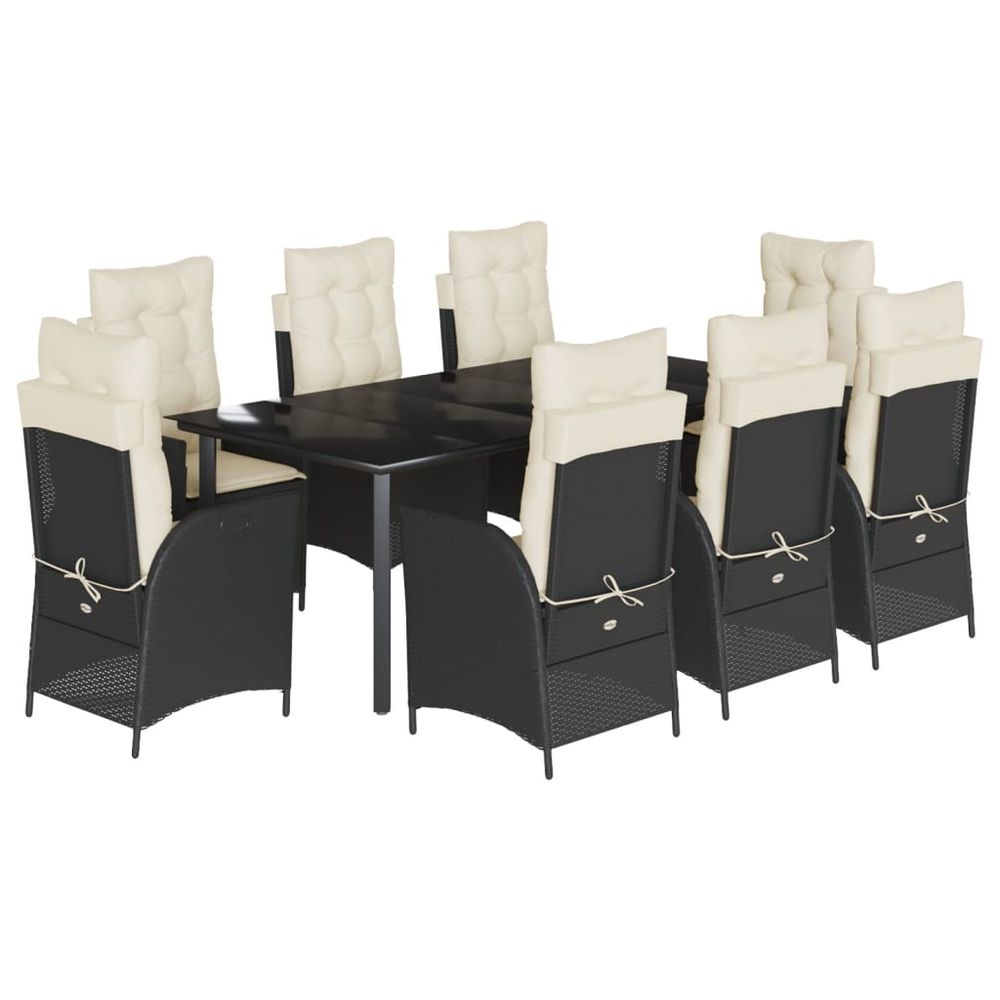 Ensemble à manger de jardin 9pcs coussins noir résine tressée