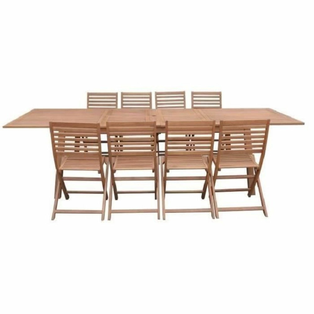 Ensemble repas de jardin 8 à 12 personnes - table extensible 200/250/300 x 100 cm + 8 chaises - bois eucalyptus
