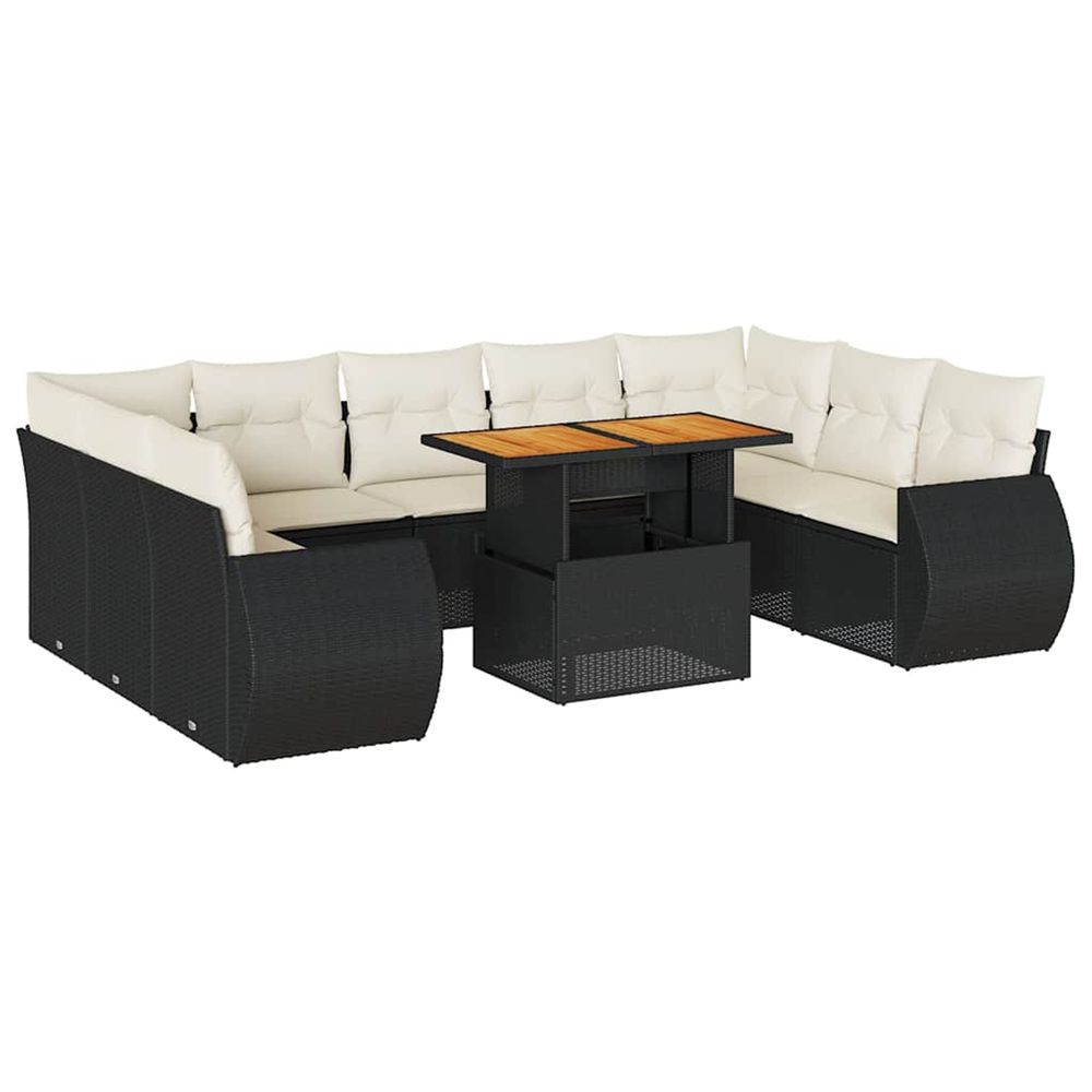 Salon de jardin 10 pcs avec coussins noir résine tressée