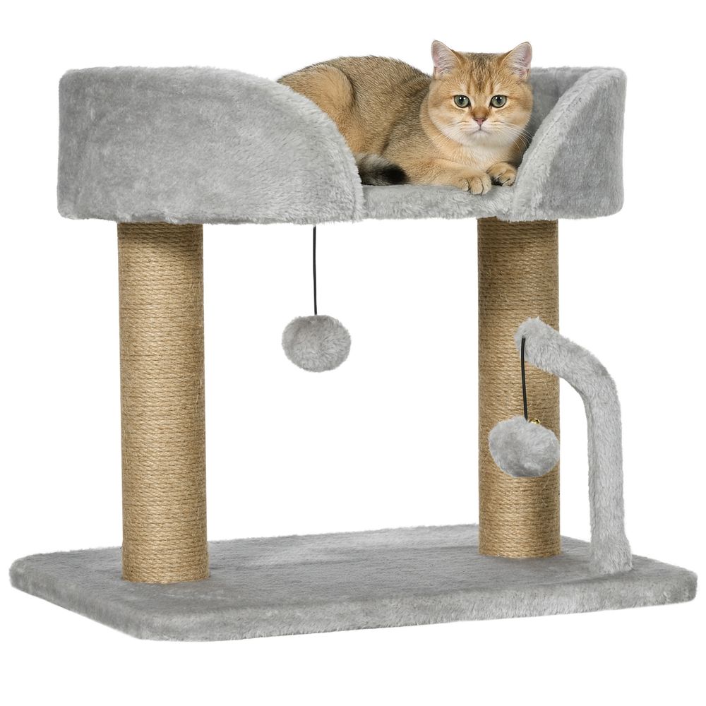 Petit arbre à chat en bois et polyester pour petits espaces griffoir gris clair 42cm