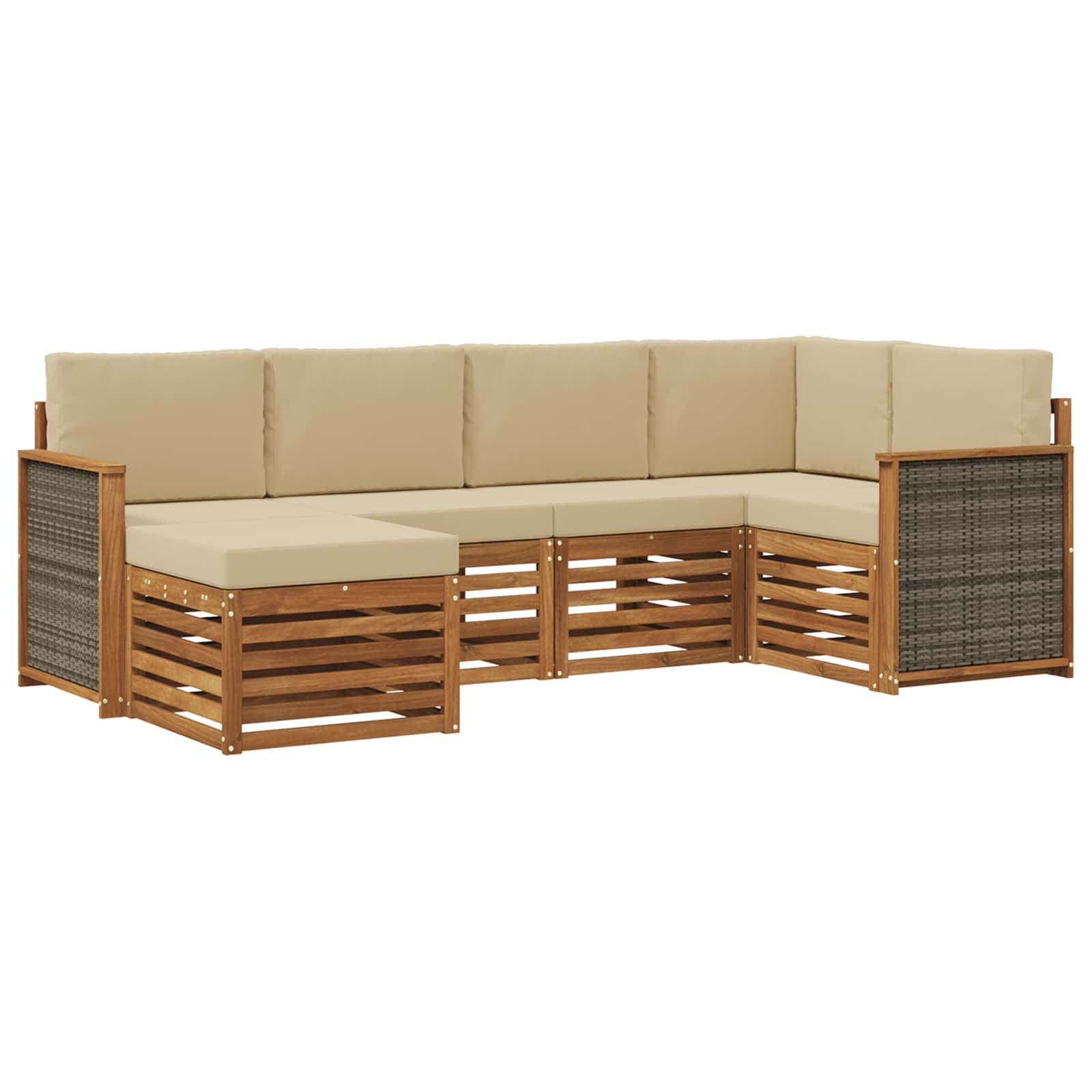 Ensemble de canapé d'angle avec coussin 5 pcs naturel