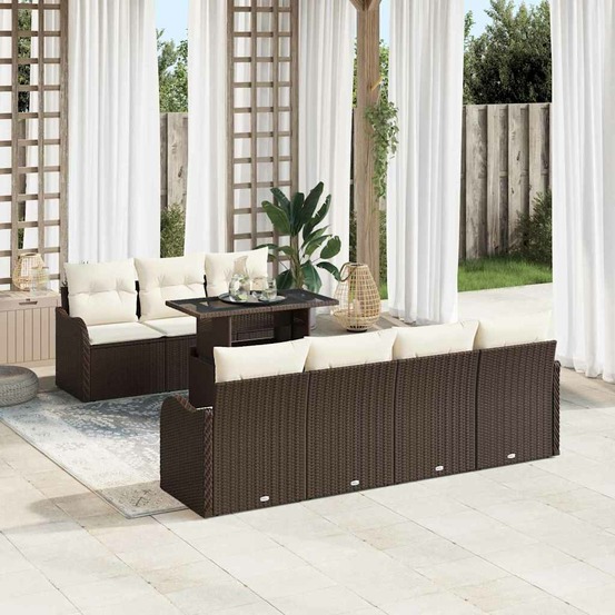 Ensemble de canapé de jardin 8 pcs marron poly rotin